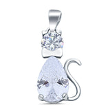 Teardrop Cat Pendant Charm Pear Simulated Cubic Zirconia 925 Sterling Silver