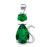 Teardrop Cat Pendant Charm Pear Simulated Cubic Zirconia 925 Sterling Silver