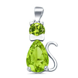 Teardrop Cat Pendant Charm Pear Simulated Cubic Zirconia 925 Sterling Silver