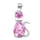 Teardrop Cat Pendant Charm Pear Simulated Cubic Zirconia 925 Sterling Silver