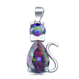 Teardrop Cat Pendant Charm Pear Simulated Cubic Zirconia 925 Sterling Silver