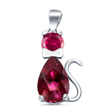 Teardrop Cat Pendant Charm Pear Simulated Cubic Zirconia 925 Sterling Silver