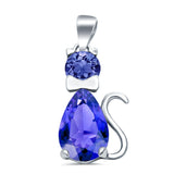 Teardrop Cat Pendant Charm Pear Simulated Cubic Zirconia 925 Sterling Silver