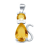 Teardrop Cat Pendant Charm Pear Simulated Cubic Zirconia 925 Sterling Silver