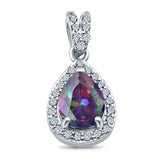 Pear Shape Cubic Zirconia, Opal Pendant for Necklace 925 Sterling Silver