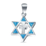 Lab Created Opal Star of David with Cross 925 Sterling Silver Charm Pendant