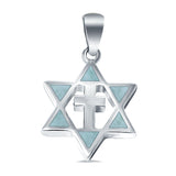Lab Created Opal Star of David with Cross 925 Sterling Silver Charm Pendant