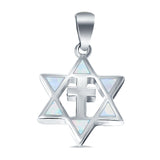 Lab Created Opal Star of David with Cross 925 Sterling Silver Charm Pendant