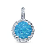 Halo Jewelry Charm Pendant Lab Created Opal & Simulated CZ 925 Sterling Silver