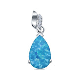 Pear Shape Lab Created Opal & Simulated Cubic Zirconia 925 Sterling Silver Charm Pendant