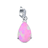 Pear Shape Lab Created Opal & Simulated Cubic Zirconia 925 Sterling Silver Charm Pendant
