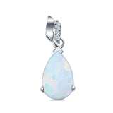 Pear Shape Lab Created Opal & Simulated Cubic Zirconia 925 Sterling Silver Charm Pendant