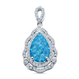 Pear Shape Lab Created Opal & Cubic Zirconia 925 Sterling Silver Charm Pendant