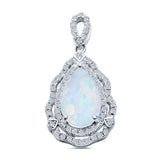 Pear Shape Lab Created Opal & Cubic Zirconia 925 Sterling Silver Charm Pendant