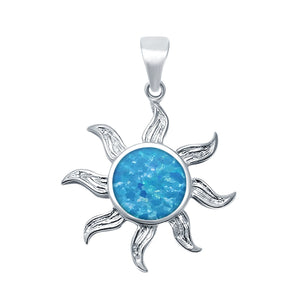Lab Created Opal Sun Surf Celestial Sun 925 Sterling Silver Charm Pendant