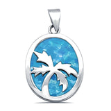 Solid Lab Created Opal with Palm Tree Design .925 Sterling Silver Charm Pendant