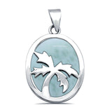 Solid Lab Created Opal with Palm Tree Design .925 Sterling Silver Charm Pendant