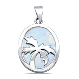 Solid Lab Created Opal with Palm Tree Design .925 Sterling Silver Charm Pendant