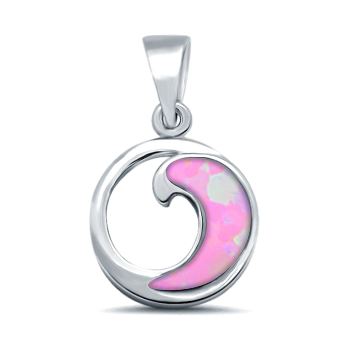 Lab Created Opal Wave Design 925 Sterling Silver Charm Pendant