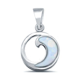 Lab Created Opal Wave Design 925 Sterling Silver Charm Pendant