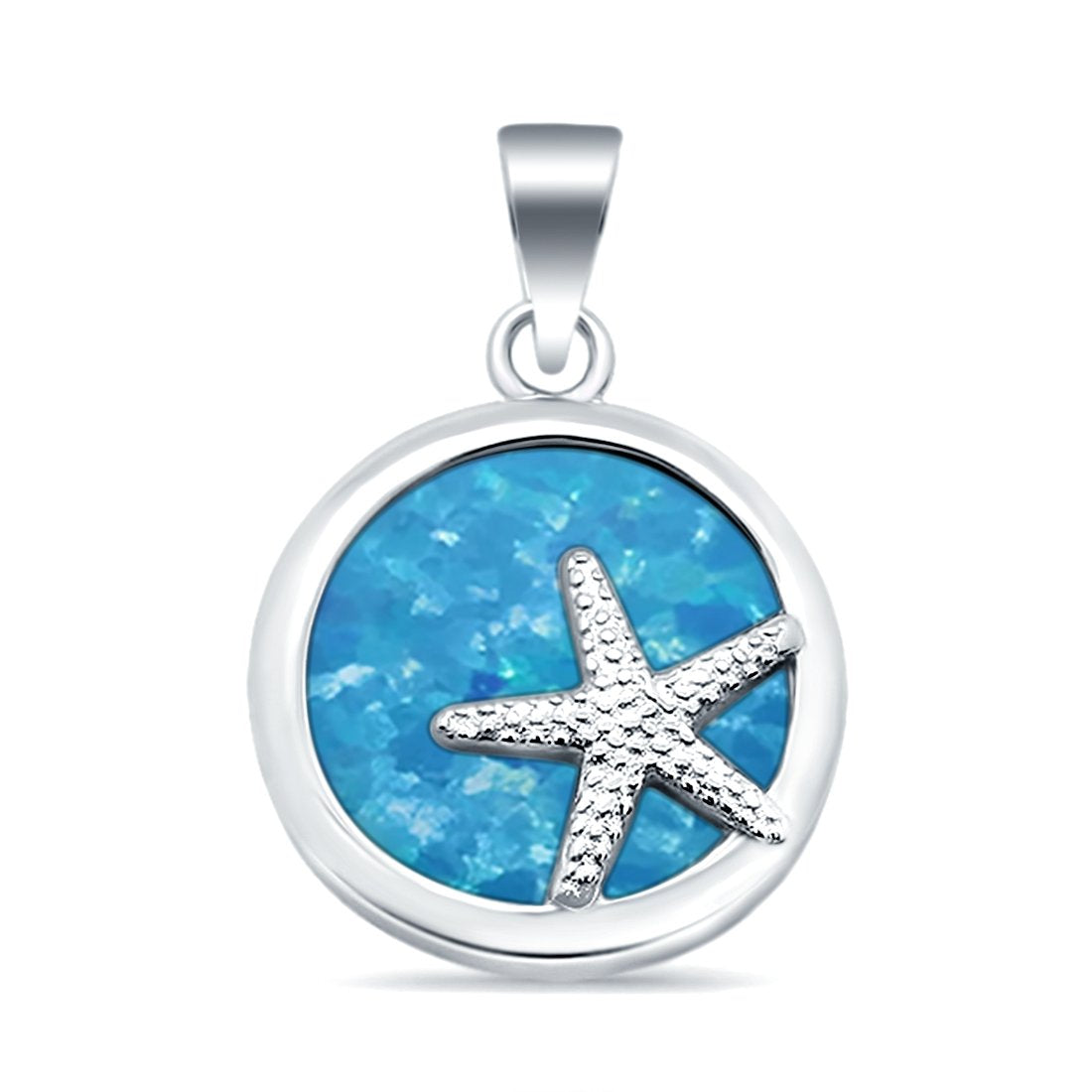 Lab Created Opal Starfish Round 925 Sterling Silver Charm Pendant