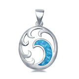 Lab Created Opal Wave 925 Sterling Silver Charm Pendant