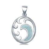 Lab Created Opal Wave 925 Sterling Silver Charm Pendant