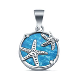 Lab Created Opal Two Starfish Round 925 Sterling Silver Charm Pendant