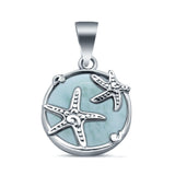 Lab Created Opal Two Starfish Round 925 Sterling Silver Charm Pendant