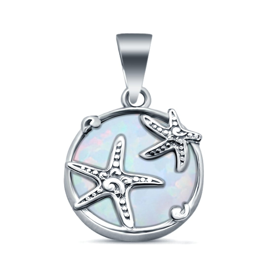 Lab Created Opal Two Starfish Round 925 Sterling Silver Charm Pendant
