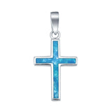 Lab Created Opal Cross 925 Sterling Silver Charm Pendant