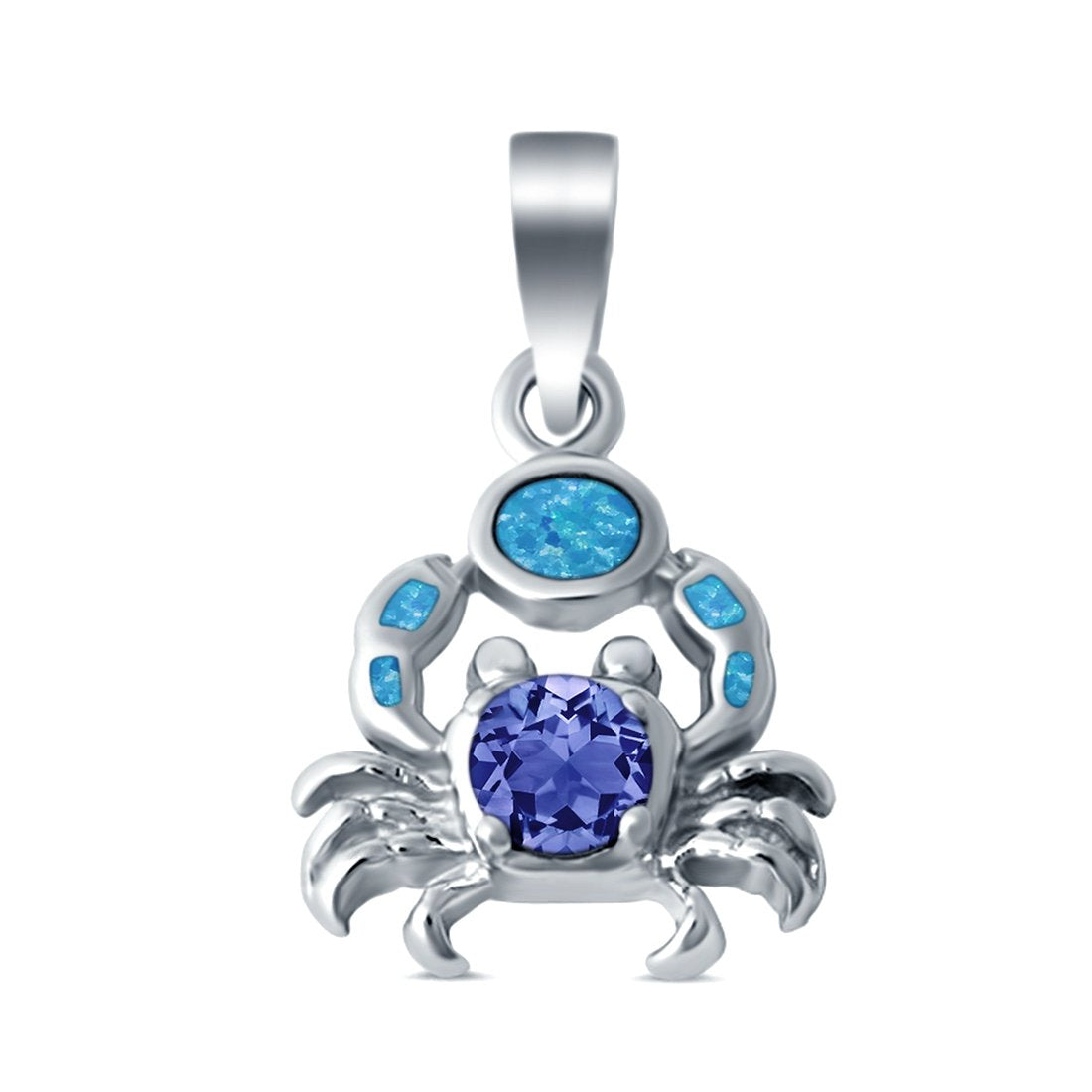 Crab Charm Pendant Simulated Tanzanite Lab Created Opal 925 Sterling Silver