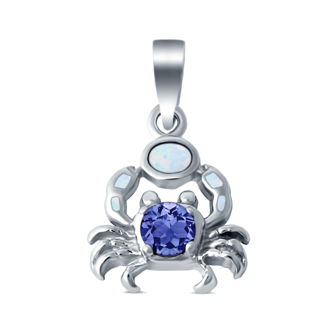 Crab Charm Pendant Simulated Tanzanite Lab Created Opal 925 Sterling Silver