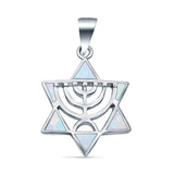 Lab Created Opal Jewish Star Of David 925 Sterling Silver Charm Pendant