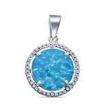 Lab Created Opal Round Cubic Zirconia 925 Sterling Silver Charm Pendant