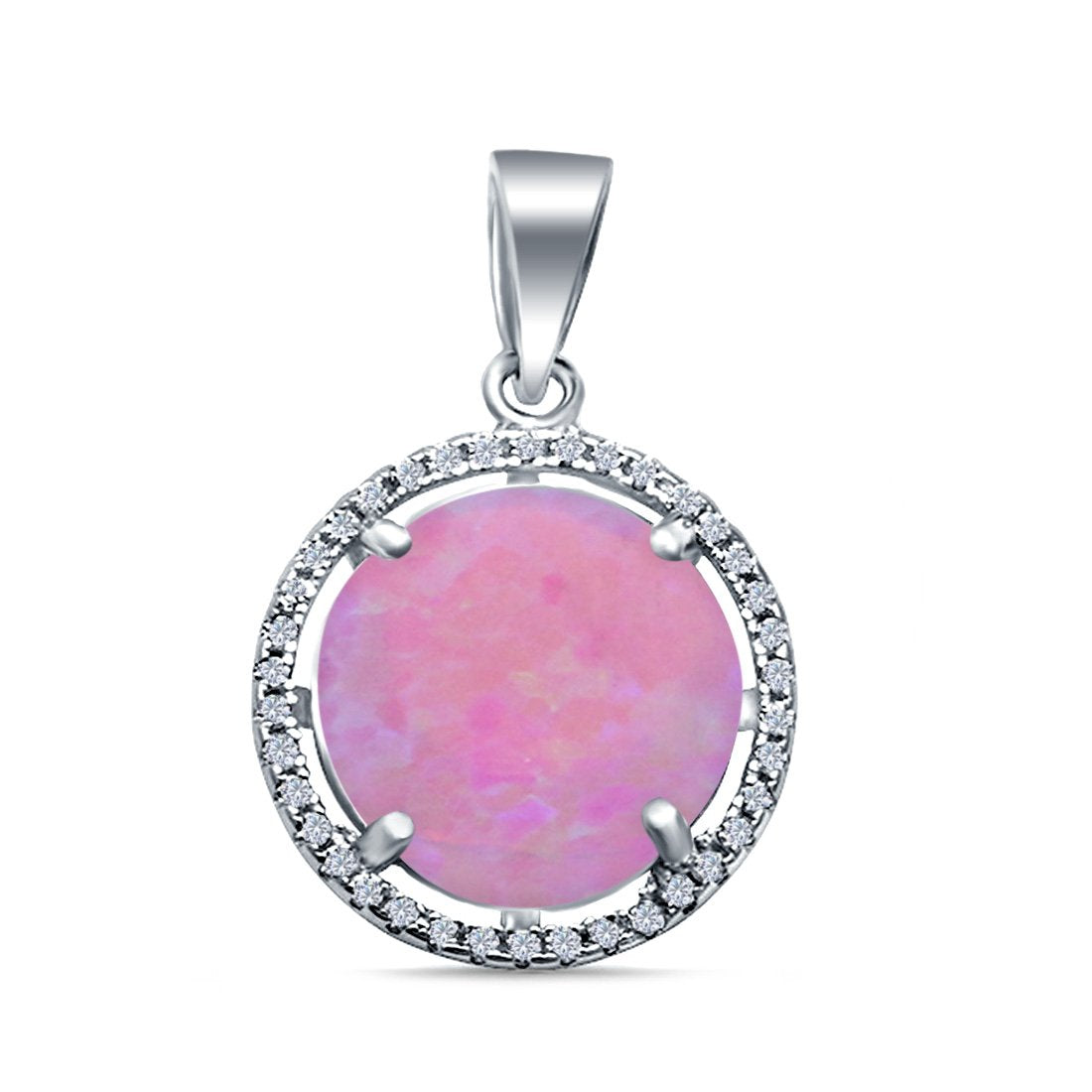 Lab Created Opal Round Cubic Zirconia 925 Sterling Silver Charm Pendant