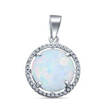 Lab Created Opal Round Cubic Zirconia 925 Sterling Silver Charm Pendant