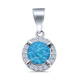 Round Lab Created Opal & Cubic Zirconia 925 Sterling Silver Charm Pendant