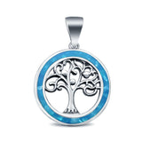 Lab Created Opal Family Tree of Life Whimsical 925 Sterling Silver Charm Pendant