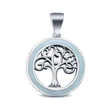 Lab Created Opal Family Tree of Life Whimsical 925 Sterling Silver Charm Pendant