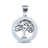 Lab Created Opal Family Tree of Life Whimsical 925 Sterling Silver Charm Pendant