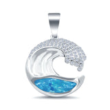 Lab Created Opal Wave Design Simulated CZ 925 Sterling Silver Charm Pendant