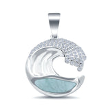 Lab Created Opal Wave Design Simulated CZ 925 Sterling Silver Charm Pendant