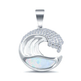 Lab Created Opal Wave Design Simulated CZ 925 Sterling Silver Charm Pendant
