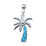 Lab Created Opal Palm Tree 925 Sterling Silver Charm Pendant