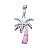 Lab Created Opal Palm Tree 925 Sterling Silver Charm Pendant