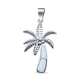 Lab Created Opal Palm Tree 925 Sterling Silver Charm Pendant
