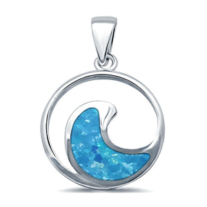 Lab Created Opal Ocean Wave 925 Sterling Silver Charm Pendant