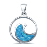 Lab Created Opal Ocean Wave 925 Sterling Silver Charm Pendant