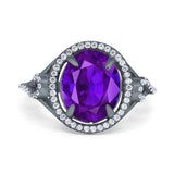 Oval Accent Wedding Engagement Ring Simulated Cubic Zirconia 925 Sterling Silver